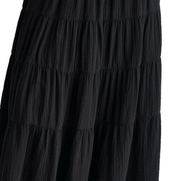 DKNY Women's Cotton Smocked-Waist Tiered Maxi Skirt  in Black Size Large - Picture 6 of 10